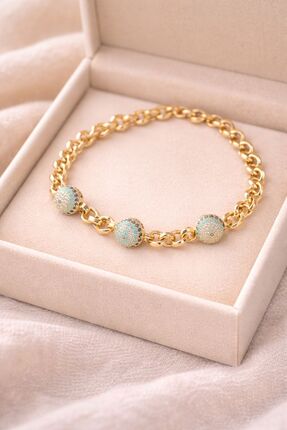 Belasso Kadın Altın Renk Renkli Zirkon Taşlı Zincir Bileklik