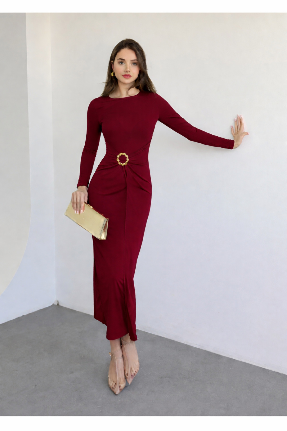 lumuteks  Aksesuarlı Maxi Elbise - Görsel 2