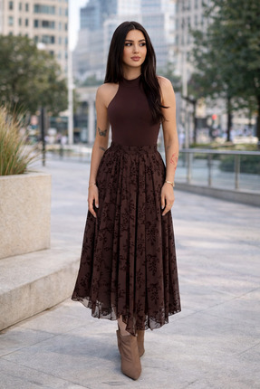 winmoda Likralı Astarlı Flok Baskılı Tül Etek – Lastikli Bel, Günlük ve Teset...