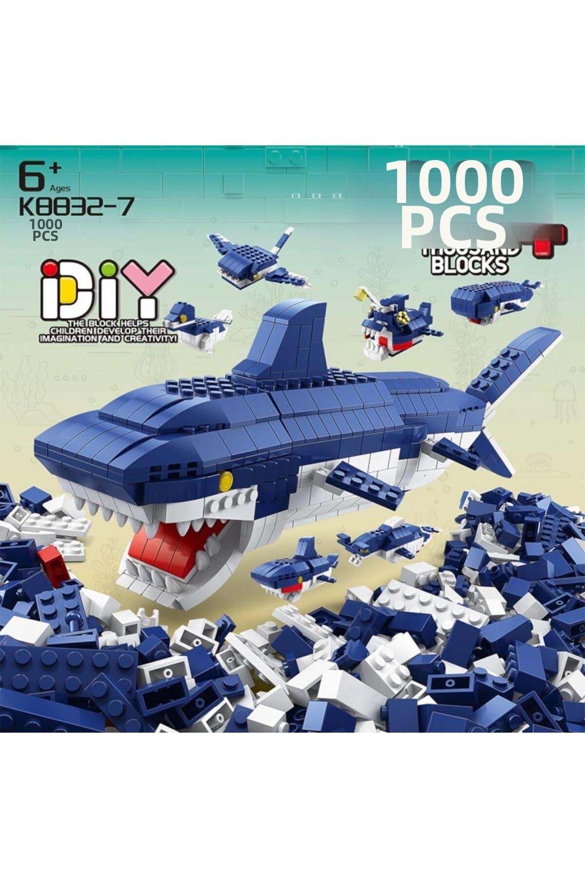 ست بلوک‌های ساختنی کوسه، ۱۰۰۰ قطعه، ست بلوک نهنگ ۶ در ۱