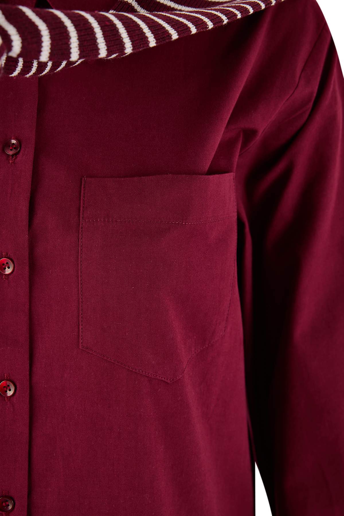 Trendyolmilla  Koyu Bordo Yakası Bağlamalı Oversiz/Geniş Kalıp Gömlek TWOSS26GO00015 - Görsel 6