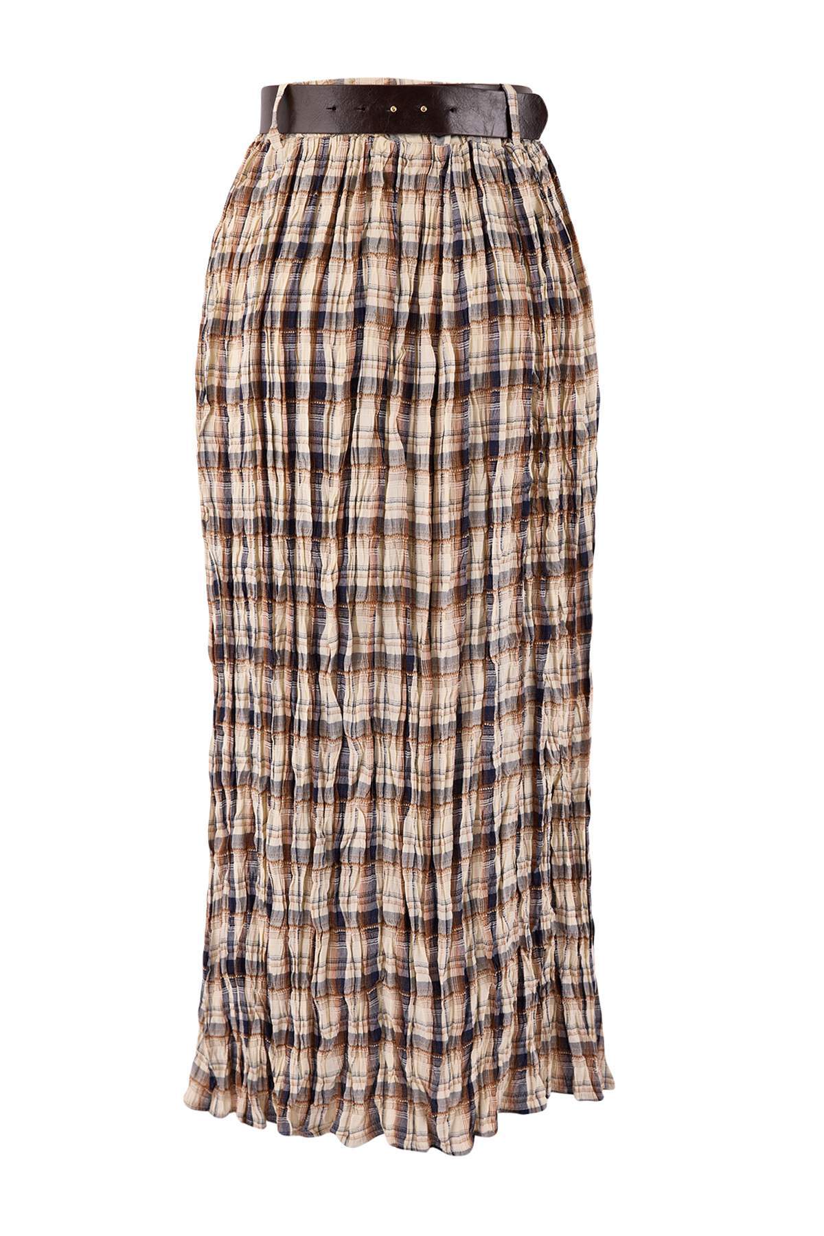 Trendyolmilla  Çok Renkli Ekoseli Kemerli Kırışık Dokuma Uzun Maxi Etek TWOAW26ET00174 - Görsel 9