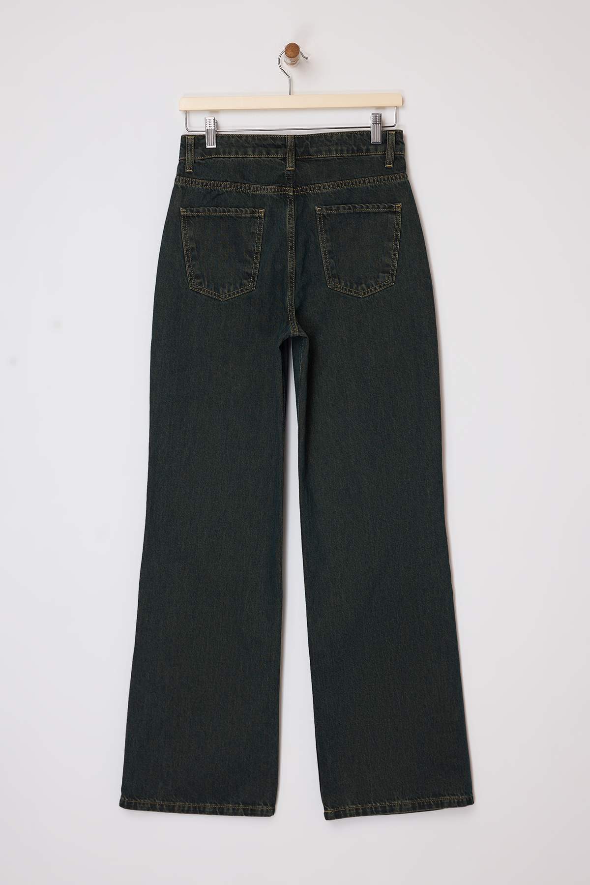Trendyolmilla  Koyu Haki Kahverengi Yüksek Bel Wide Leg/Geniş Paça %100 Pamuklu Jeans TWOSS26JE00048 - Görsel 6