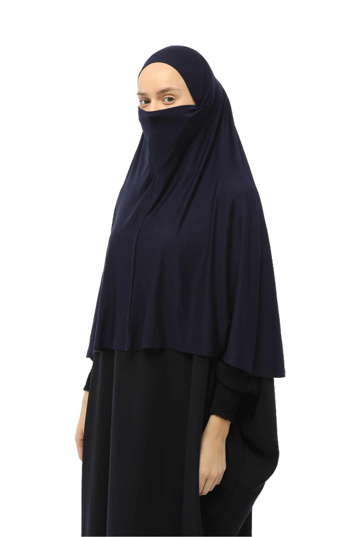 Ready Turban Veiled Practical Scarf Modest Hijab - Prayer Cover Souffle (3XL) - Navy
