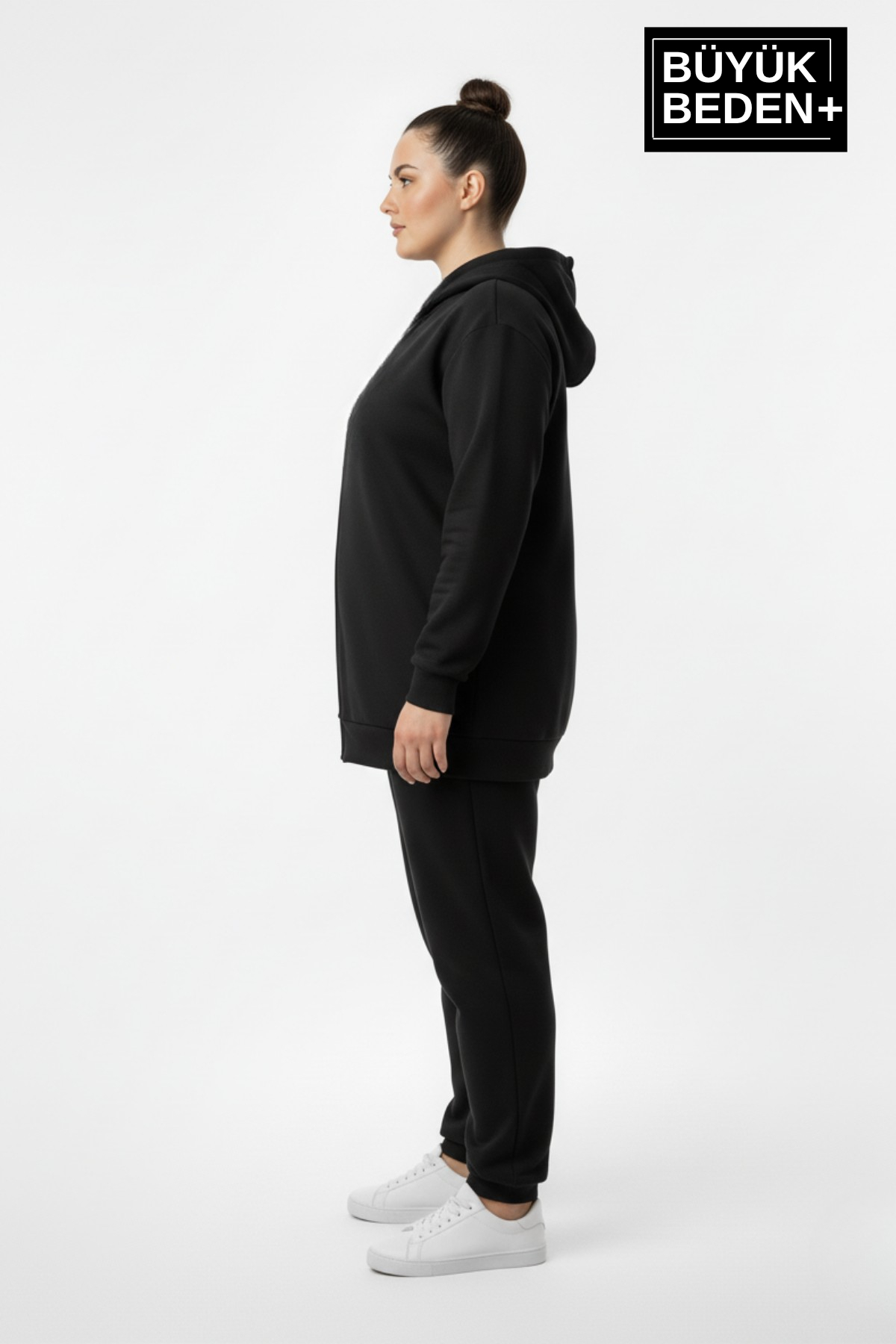 Superlife  Kadın Büyük Beden Fermuarlı Kapüşonlu ince Sweatshirt Hırka - Rahat Kalıp SPR26BHR960 - Görsel 3