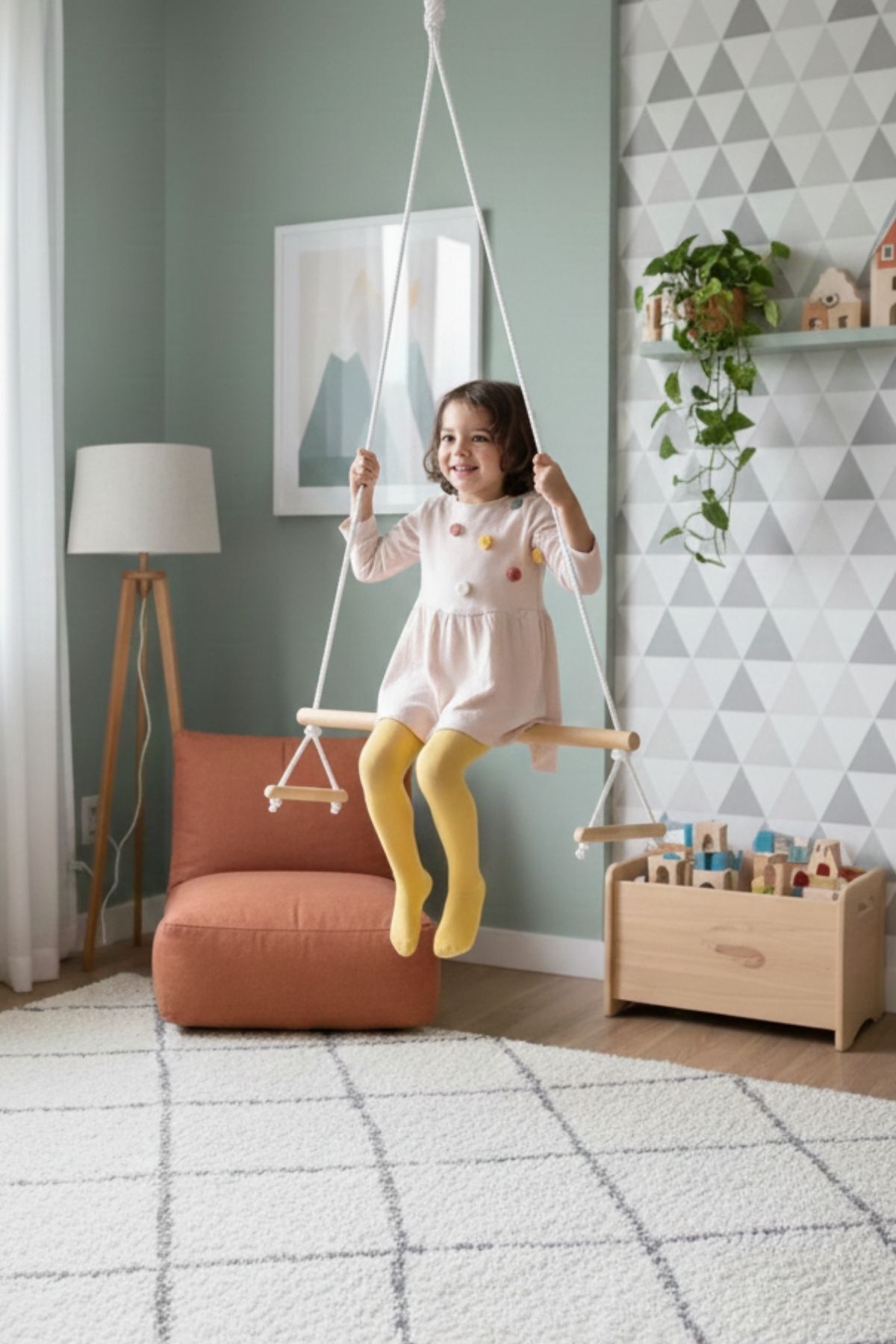 Trapezoidal Wooden Sensory Swing Kids Activity Gymnastics Yoga Developmental Swing