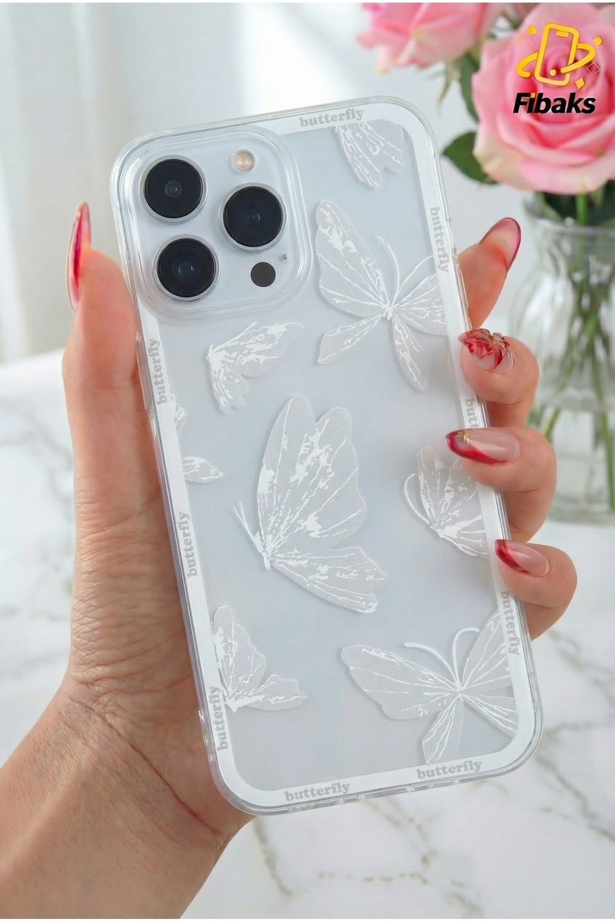 iPhone 16 Pro Max Case Design Patterned Camera Shielded Transparent Butterfly Soft Silicone Cover