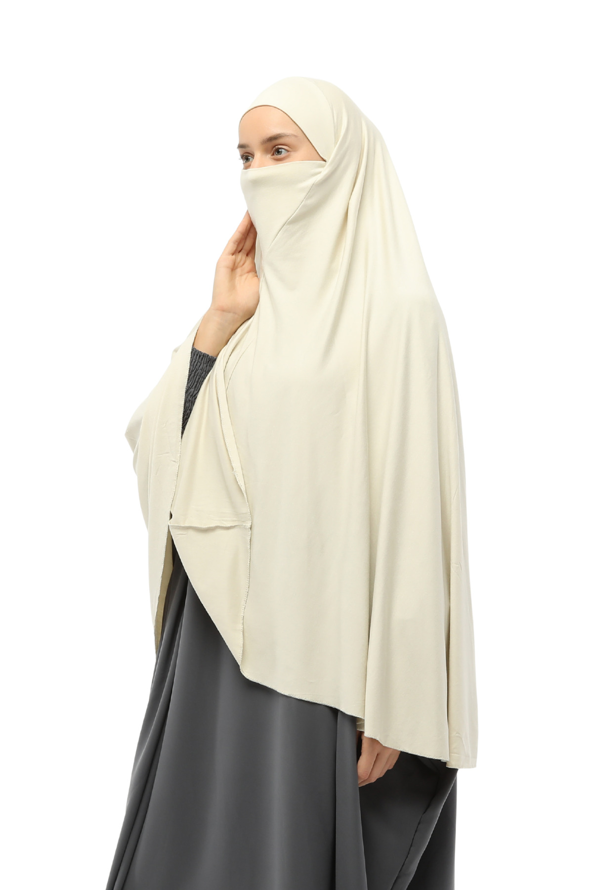 Ready Turban Veiled Practical Scarf Modest Hijab - Prayer Cover Souffle (5XL) - Cream