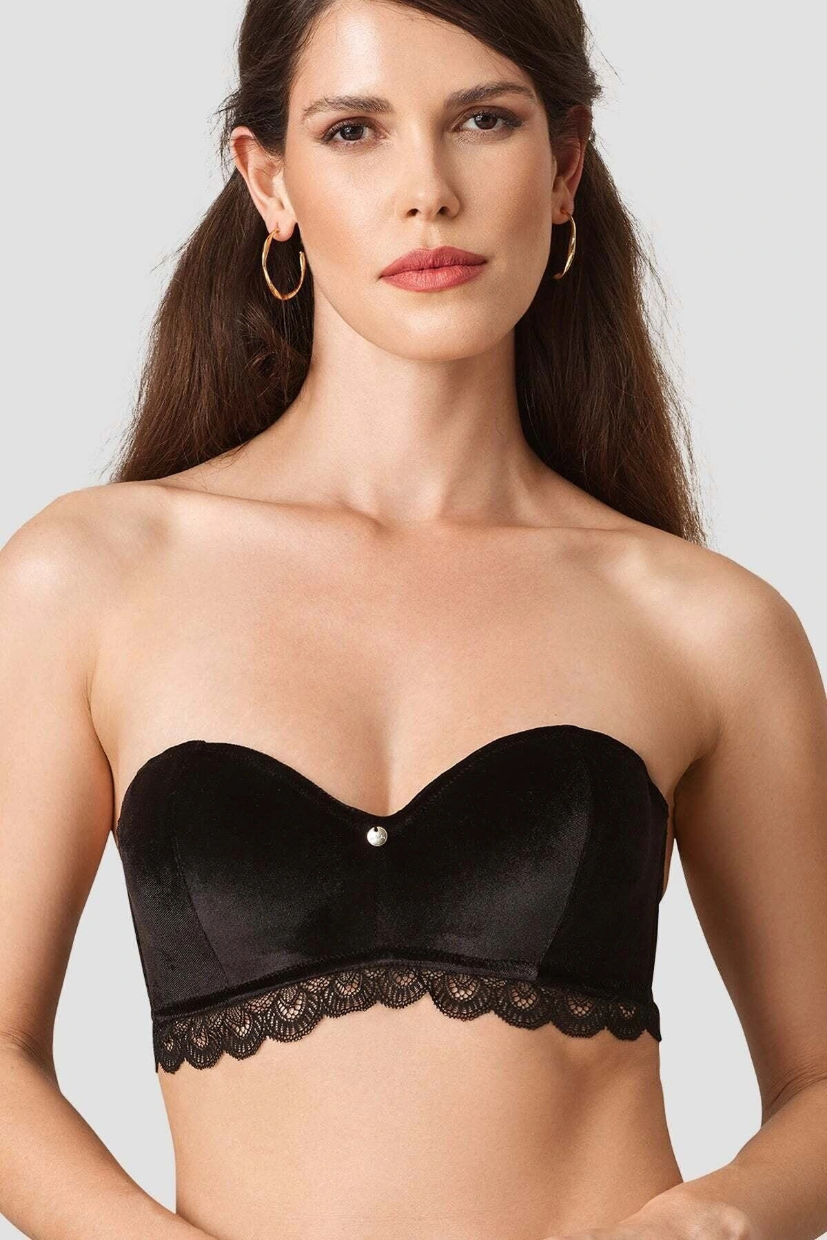 Pierre Cardin  Kadın Siyah 4767 Ales Yılbaşına Özel Desteksiz Kadife Straplez Sütyen Külot Takım (ASKI HEDİYELİ) - Görsel 2