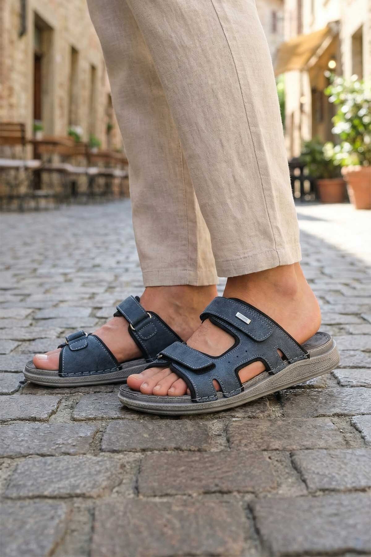 FEICHTINGEN Men's Summer Insole Genuine Leather Double Velcro Adjustable Comfortable Sole Casual Sweat