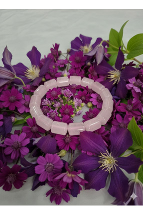 Cunda Doğal Taş Design Pembe Kuvars Doğal Taş Bileklik Özel Kesim