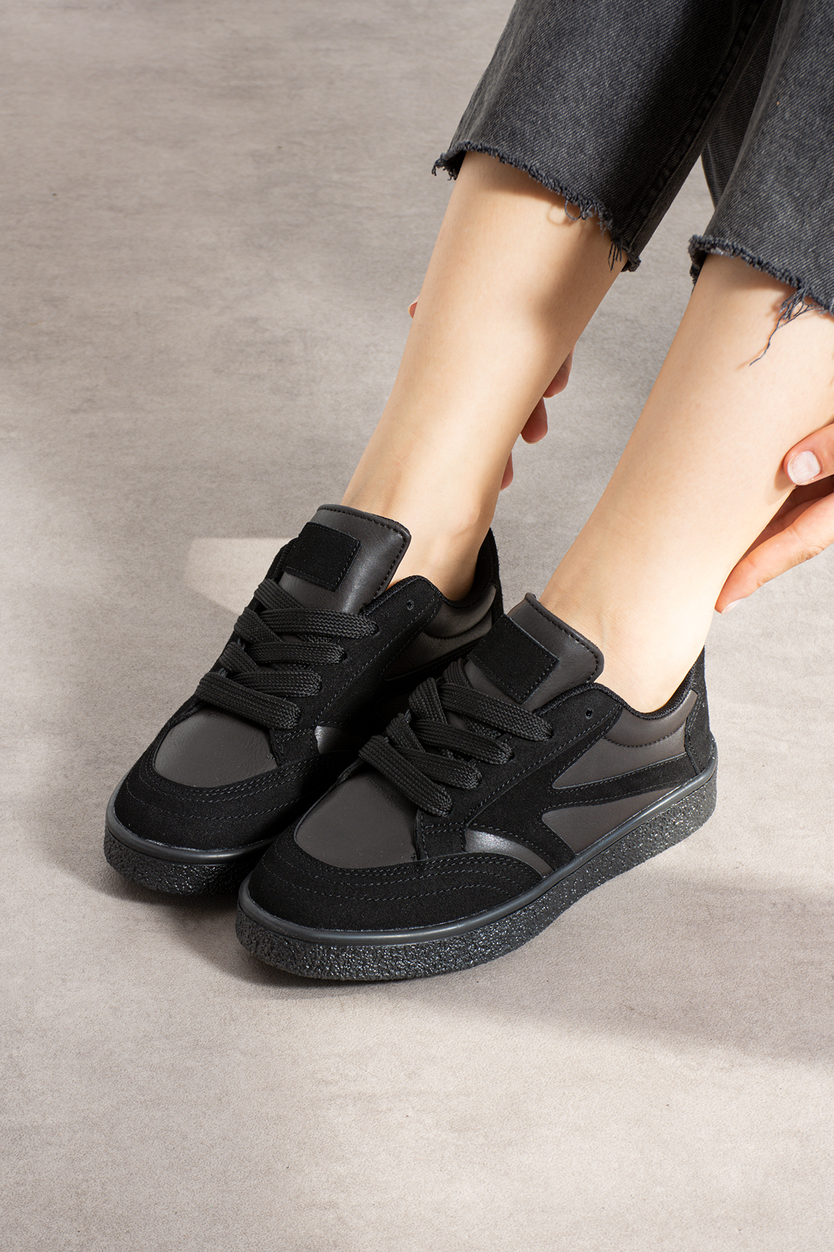 NAVİSHOES  Siyah Kadın Bağcıklı Spor Ayakkabı Sneaker Günlük Okul 121NAV