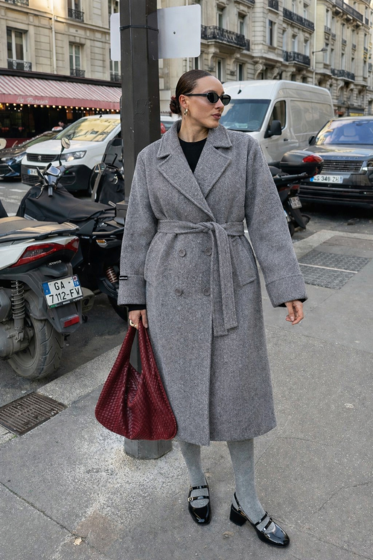 Perryes  Kadın Katlı Yaka , Düğmeli, Katlma Kol Detaylı Oversize Uzun Kaban Antrasit