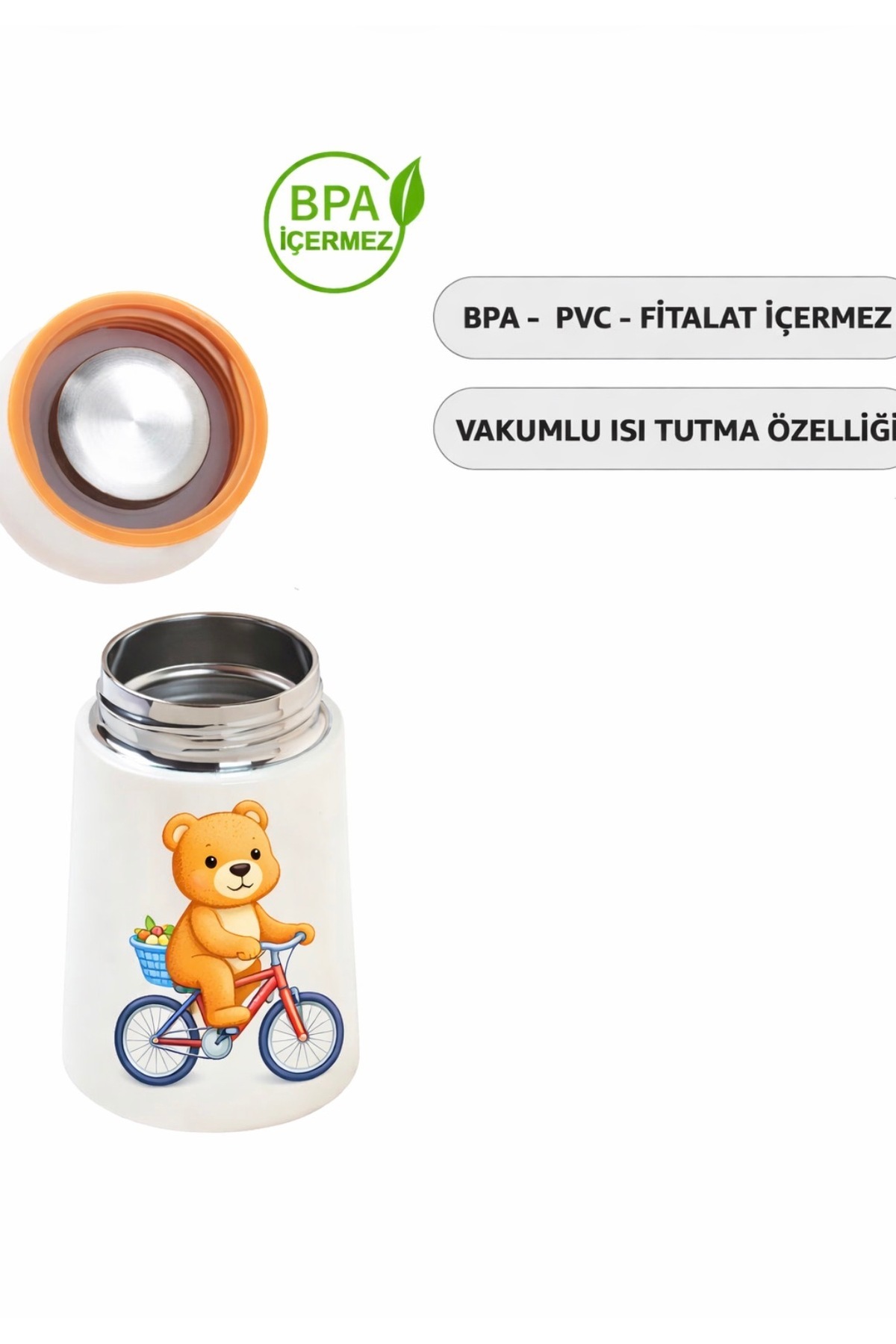 HOPEFUL DESİGN Desenli Ayıcık Termos 280ML Bebek Mama Saklama Termosu Paslanmaz Çelik Termos fotoğrafı 3 (önizleme)