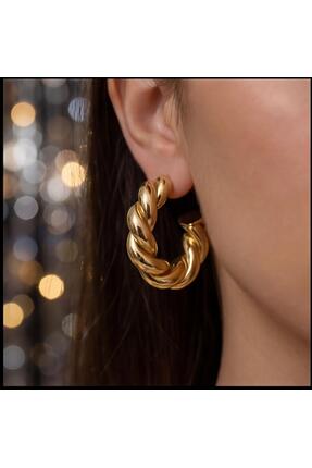 KAYOUBI Kadın Antialerjik Kararmaz Suya Dayanıklı Burgu Halka Gold Çelik Mark...