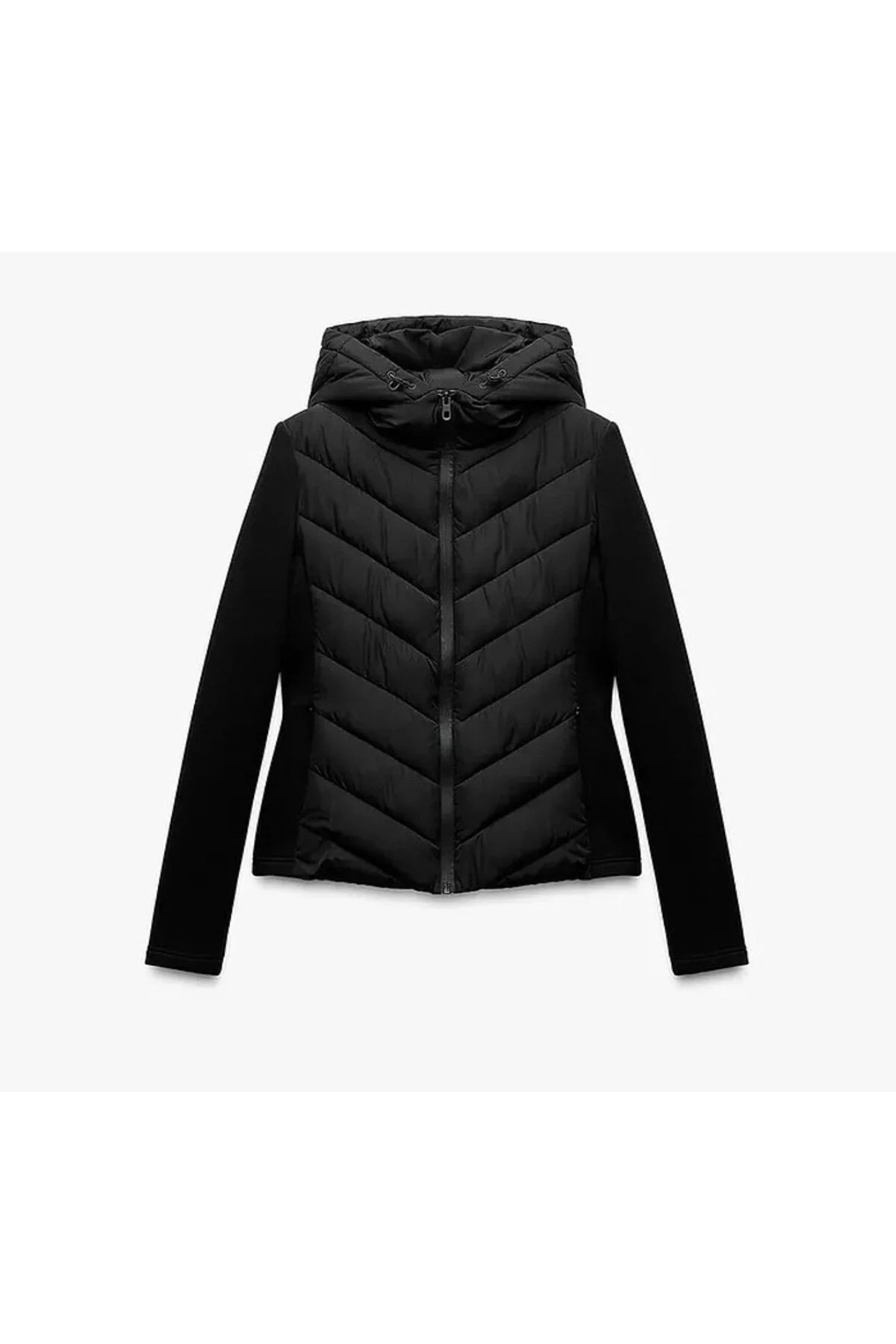 FEMİNEER.com Palton negru cu glugă pentru femei, iarnă slim fit rezistent la vânt, cu fermoar