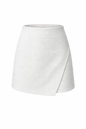 Eight Fashion Kadın Ekru Yüksek Bel Tüvit Dokulu Şık Mini Şort Etek