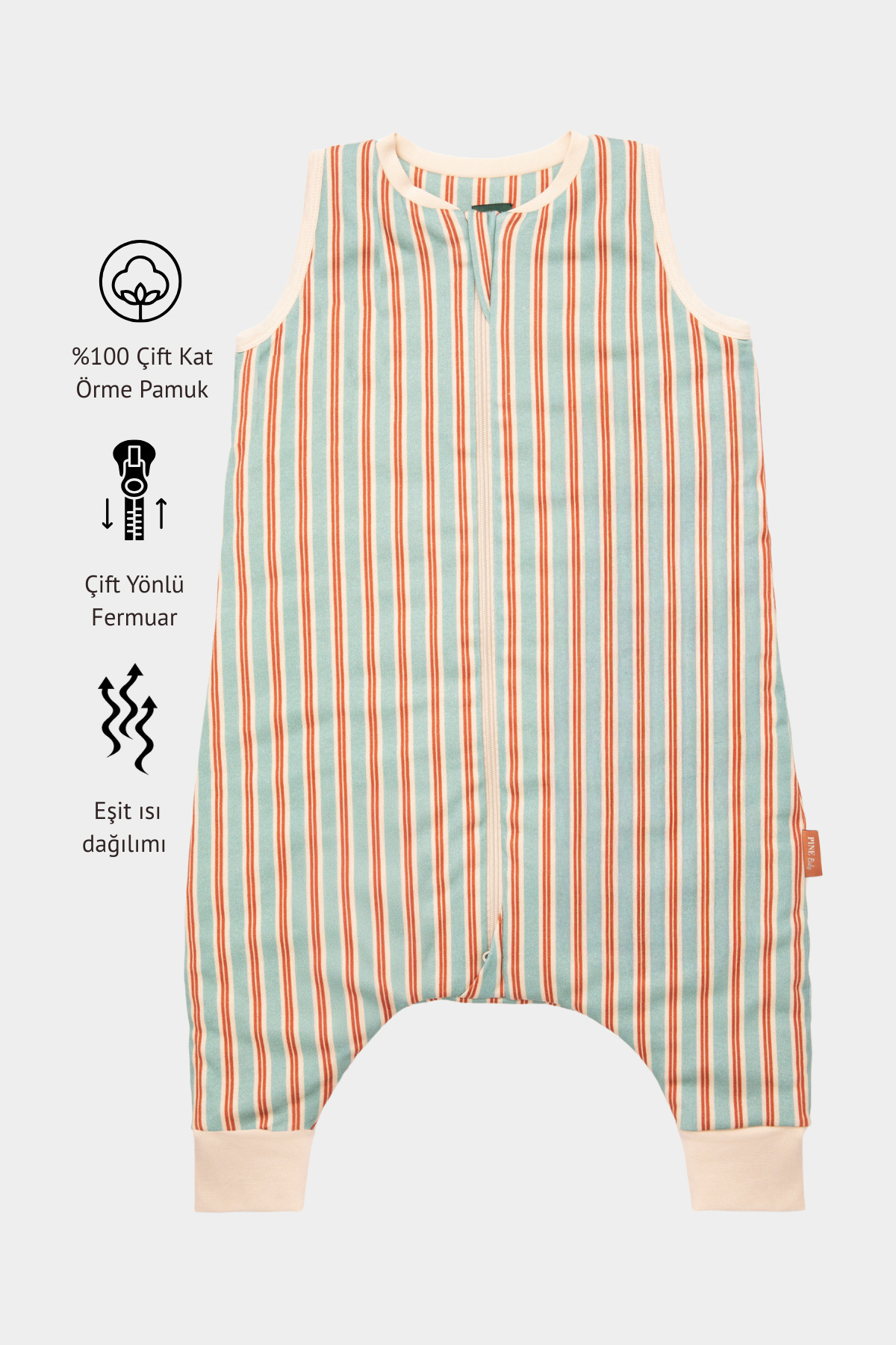 Pine Baby Home %100 Pamuk 0.5 TOG Unisex Bebek Çocuk Uyku Tulumu OEKO-TEX Sertifikalı - Retro Mint fotoğrafı 2 (önizleme)