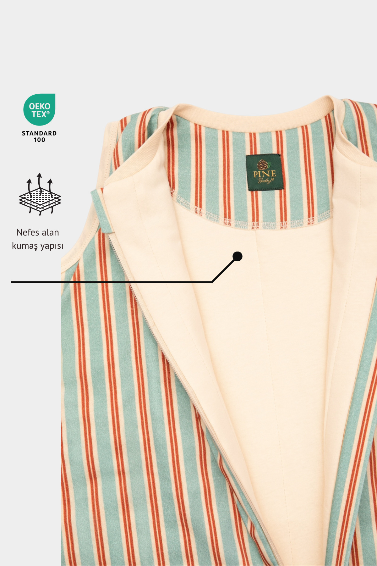 Pine Baby Home %100 Pamuk 0.5 TOG Unisex Bebek Çocuk Uyku Tulumu OEKO-TEX Sertifikalı - Retro Mint fotoğrafı 3 (önizleme)