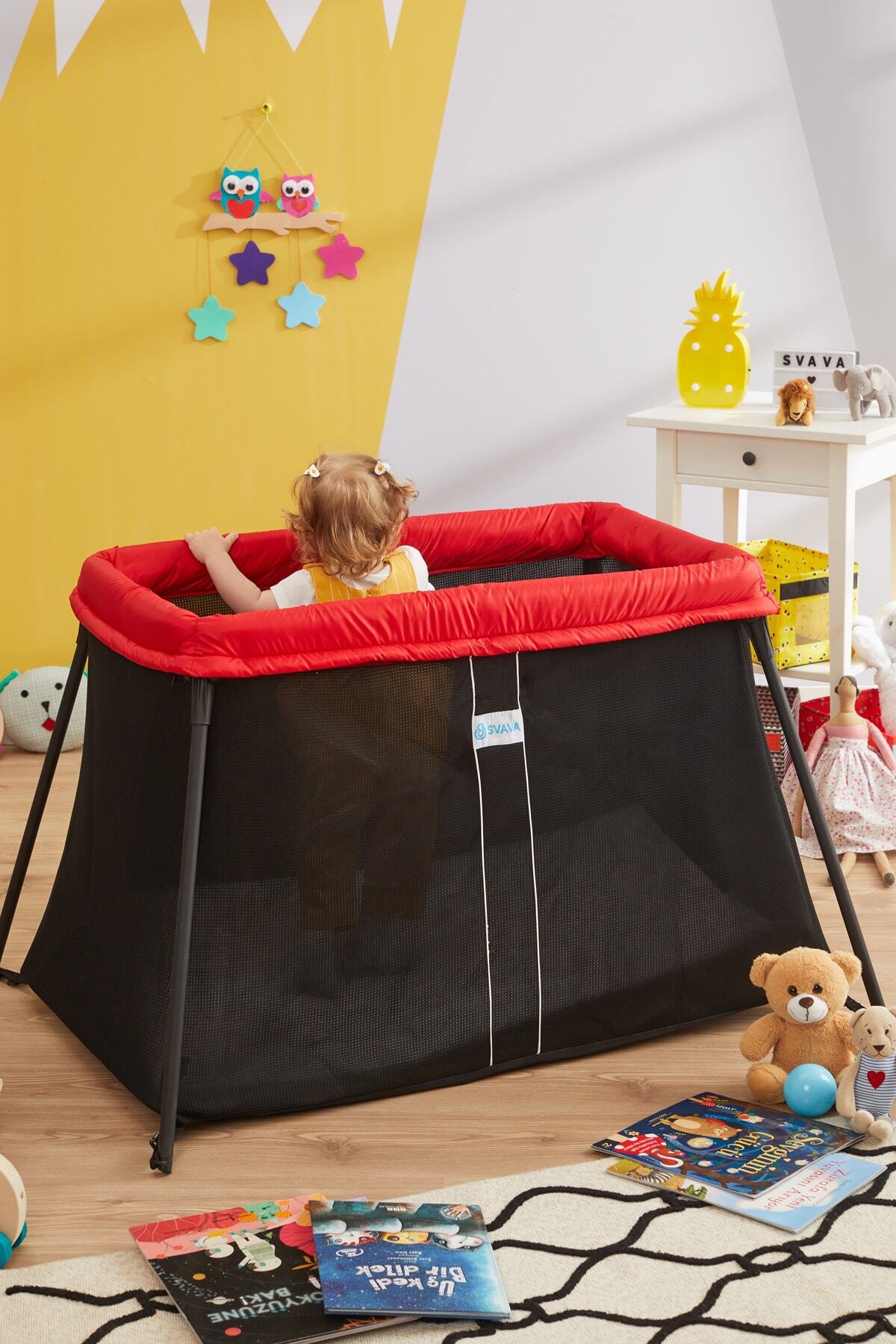 Svava Katlanabilir Seyahat Çocuk Park Yatağı Beşik Ve Bebek Oyun Parkı (KIRMIZI) fotoğrafı 2 (önizleme)