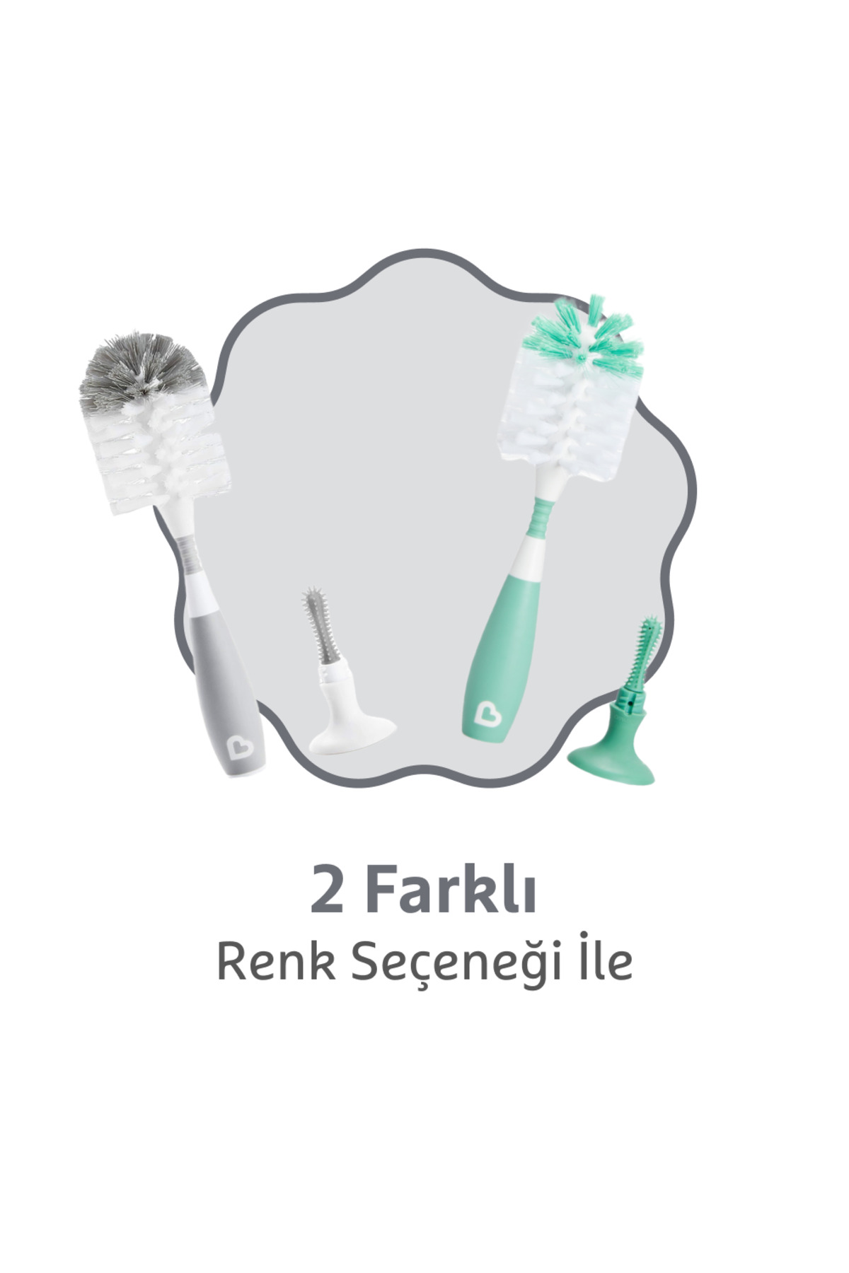 Munchkin Bristle 2’si 1 Arada Biberon ve Şişe Fırçası | Vakumlu Taban | Gri fotoğrafı 7 (önizleme)