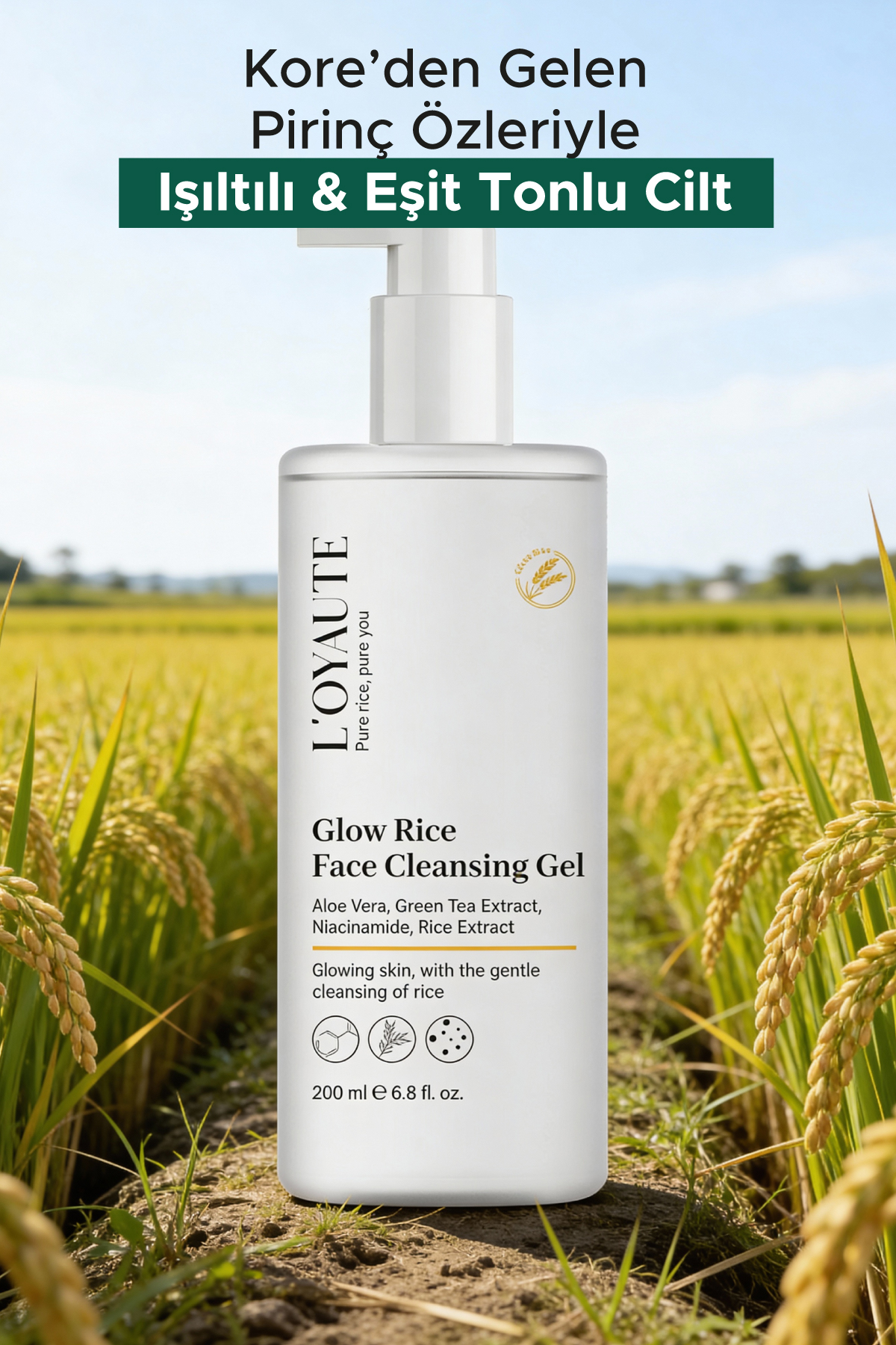 Pirinç Mayası Beyazlatıcı Aydınlatıcı Leke Karşıtı Yüz Temizleme Jeli Glow Rice Gel 200 ml — GRG2501 — تصویر 3 از 6