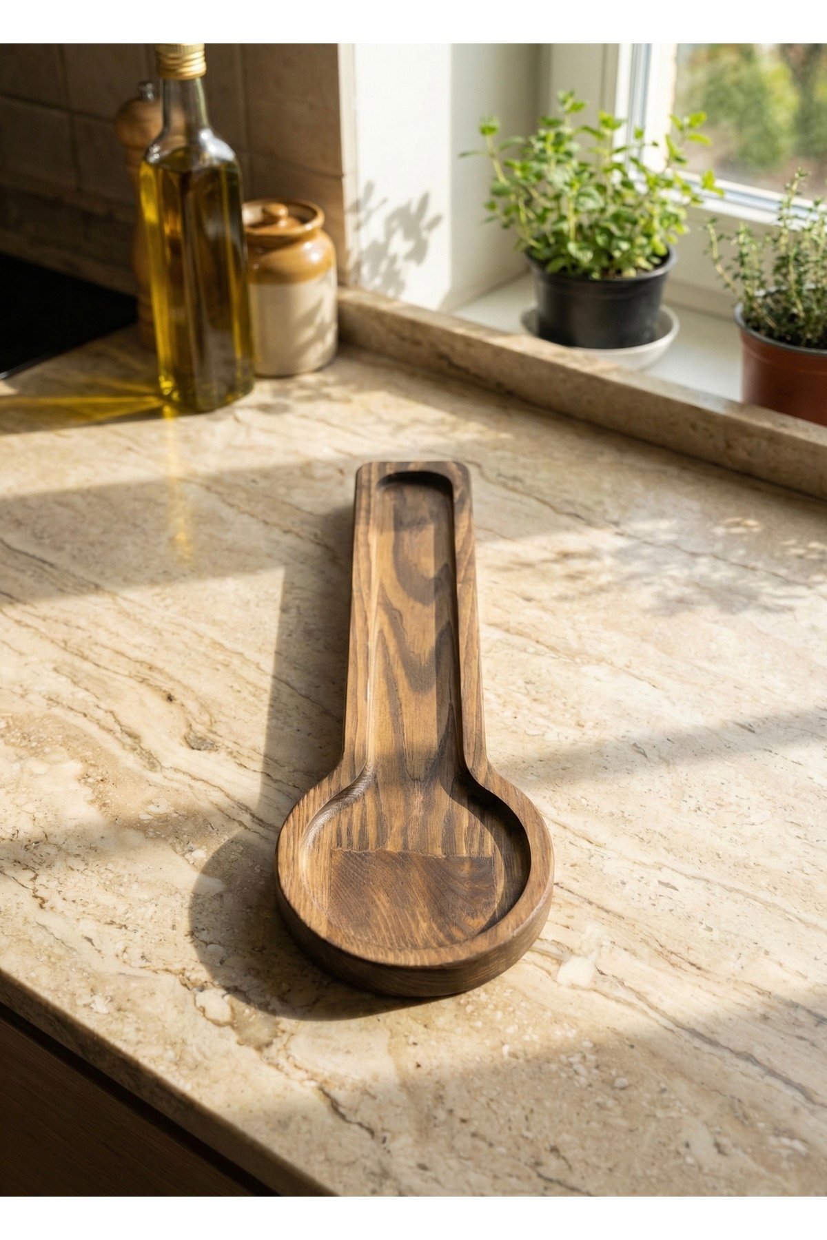 Lux Natural Hornbeam Tree Spoon Holder Wooden 32x10 cm Handmade