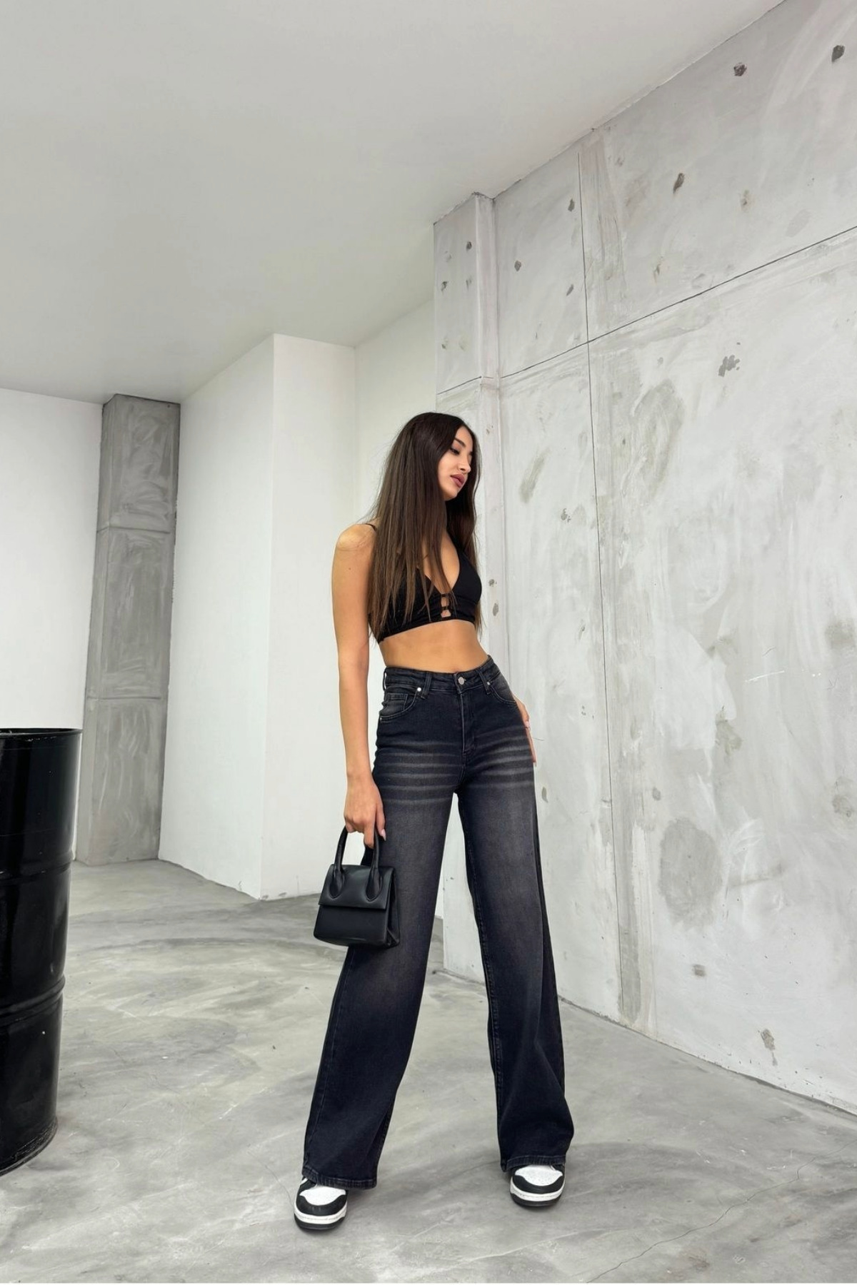 BİKELİFE Kadın Soluk Efekt Vintage Yüksek Bel Wide Leg Jeans görsel 6