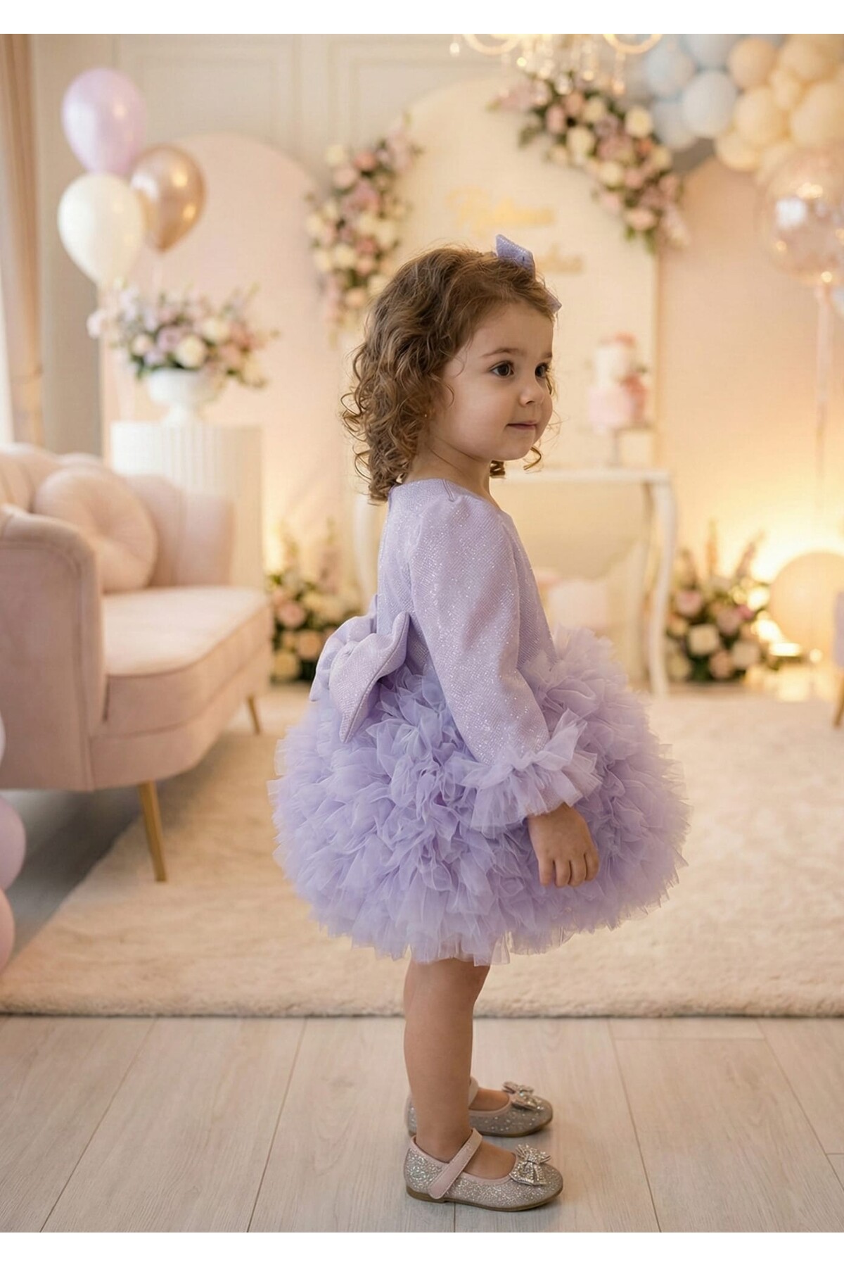 penu baby kids Lila Tütülü Uzun Kol Kız Bebek Elbise - Princess fotoğrafı 4 (önizleme)