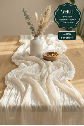Wellstil Nuvé | %100 Pamuk Tül Runner, Bohem Düğün Nişan Organizasyon Masa Ör...