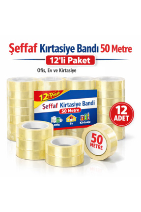 hırdawhat Şeffaf Kırtasiye Bandı 50 Metre ve 12’li Paket Ofis, Ev ve Kırtasiy...