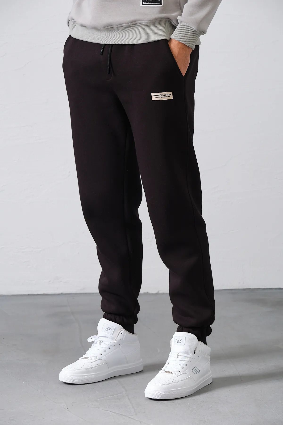 aziso  Siyah Erkek Eşofman Altı 3 Iplik Şardonlu Kumaş - Görsel 7