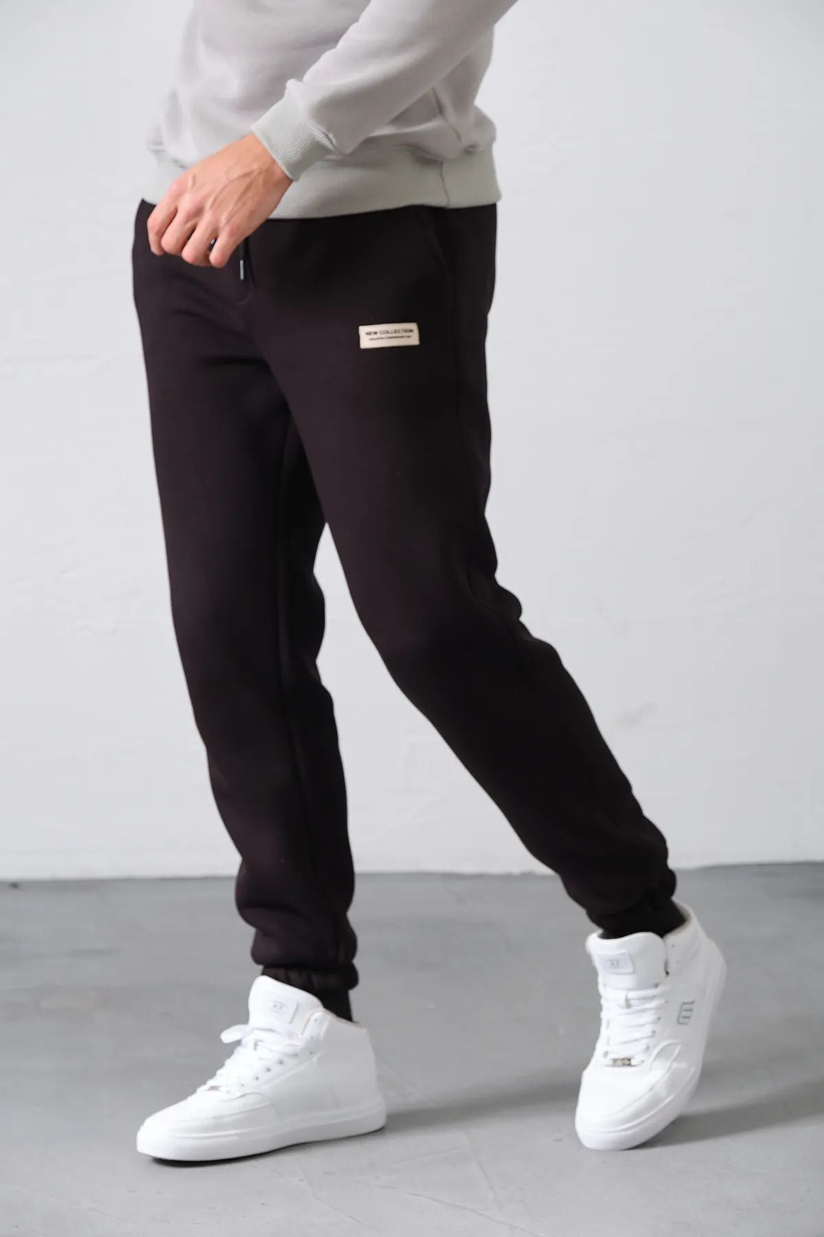 aziso  Siyah Erkek Eşofman Altı 3 Iplik Şardonlu Kumaş - Görsel 3