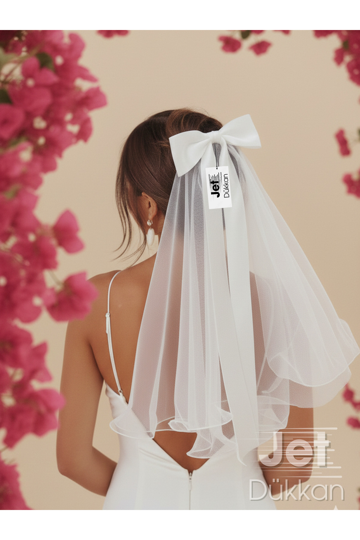 JetDukkan Fiyonklu Kısa Gelin Duvağı - Nikah ve After Party İçin