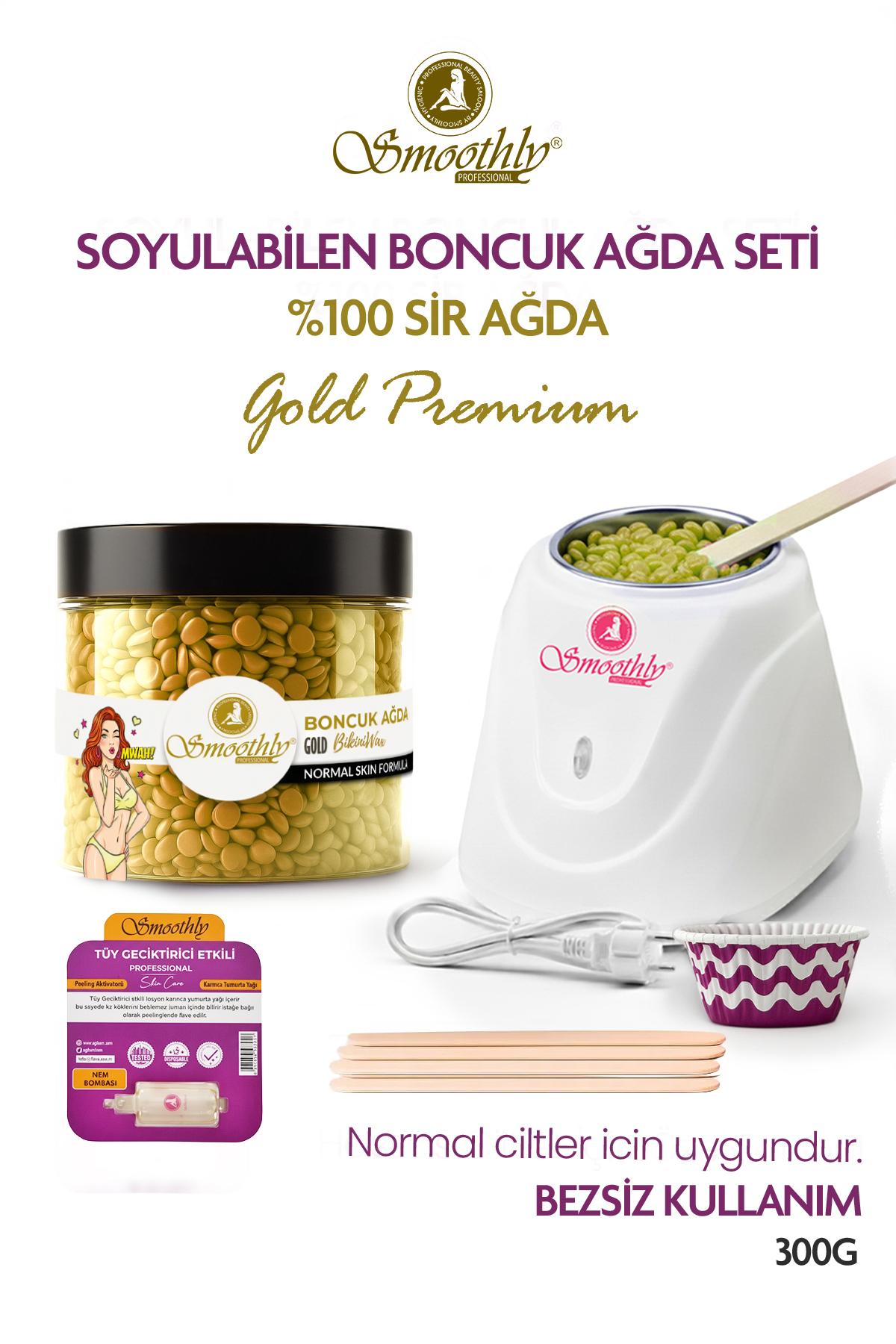Smoothly Soyulabilen Gold Yüz Ağdası, Kaş Ağdası Boncuk SİR Ağda Seti 300g. Boncuk Ağda - Sir ağda makinası — GOLDTEKLİKOVADAKLASİCSET