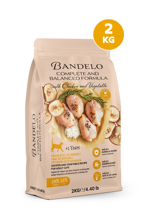 Bandelo Tavuklu Sebzeli Yetişkin Kuru Kedi Maması 2 Kg - Parlak Tüy ve Koku Ö...