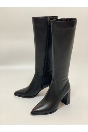 evva shoes Hakiki Deri Topuklu Şık Çizme