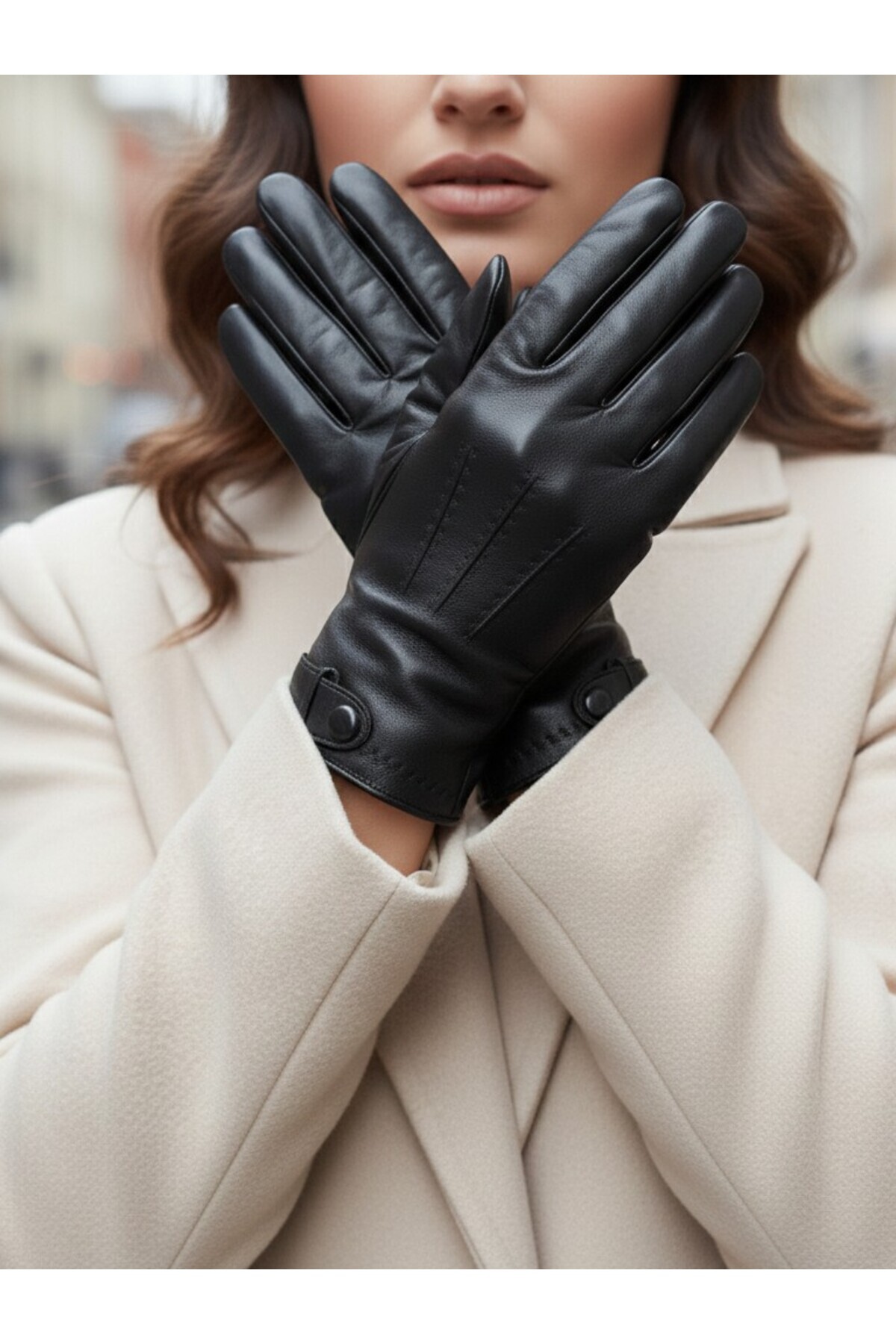 Özyıldırım Çarşı Pazar  Kadın Suni Deri Eldiven+İçi kürklü+Soğuğa Dirençli+Şık tasarım - Görsel 5