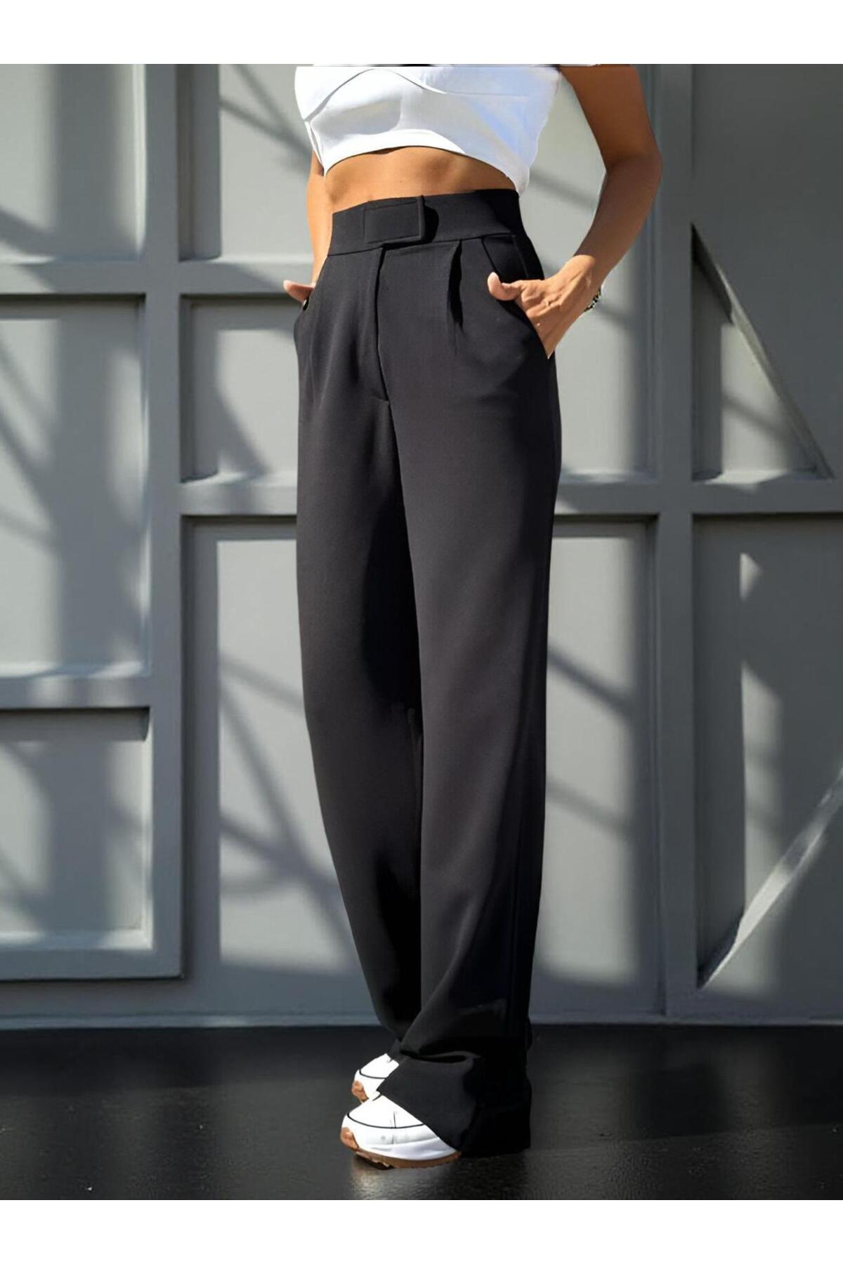 KAPHONE Kadın Beli Cırt Kapamalı Yüksek Bel Palazzo Pantolon