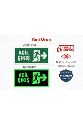 ünalgrup Fotolümen Fosforlu Acil Çıkış Sağ Yön Levhası 12x25 Cm