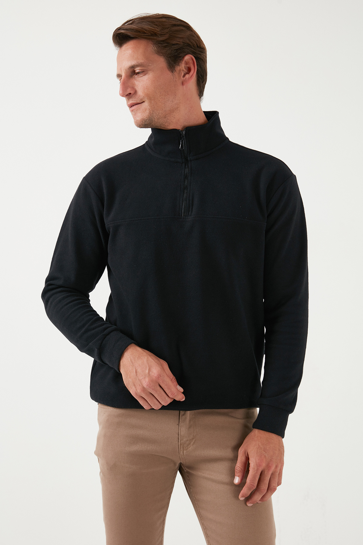 Buratti  Pamuklu Regular Fit Yarım Fermuarlı Dik Yaka Kazak Erkek KAZAK 456112 - Görsel 7