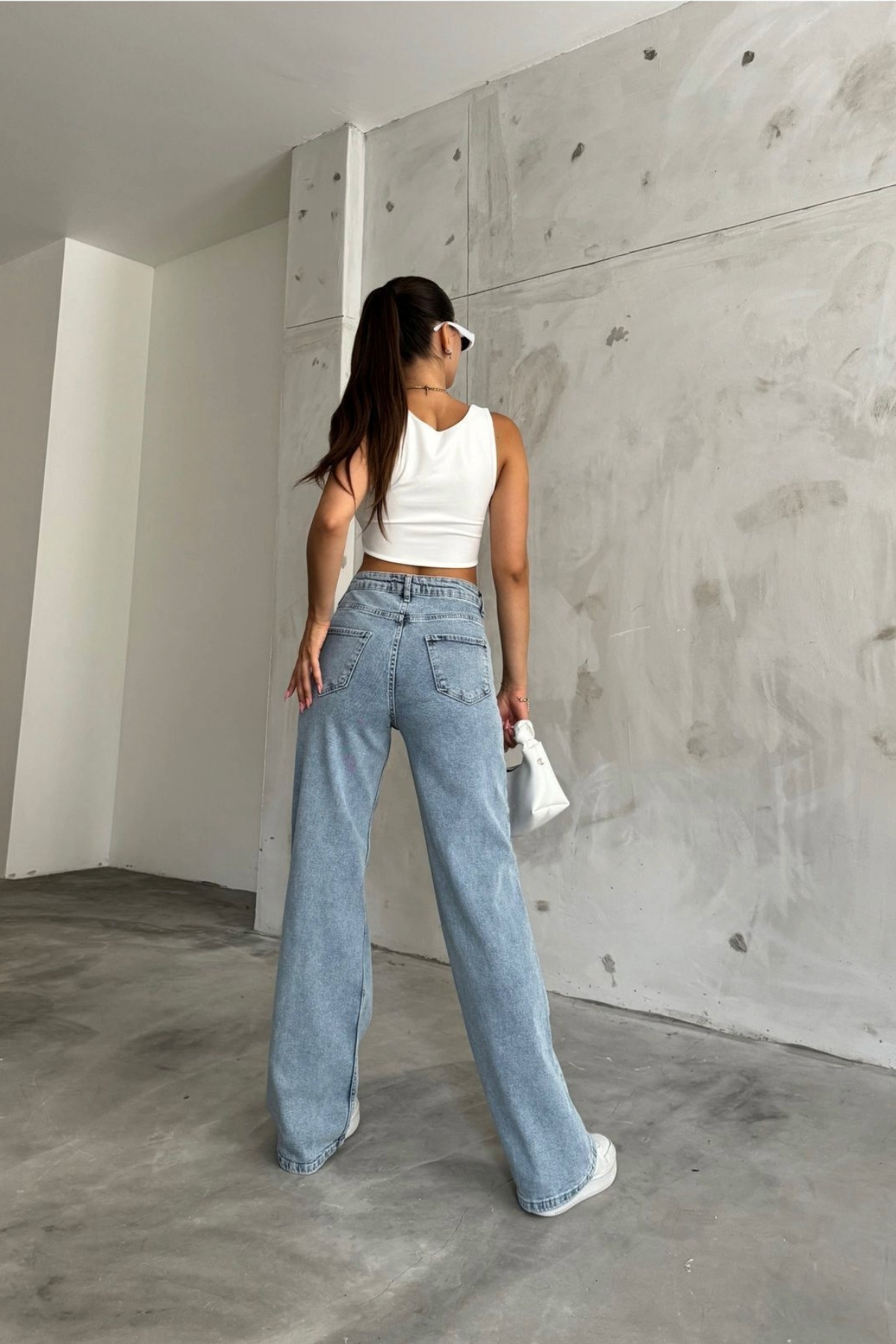 BİKELİFE  Kadın Açık Mavi Yüksek Bel Geniş Paça Bol,salaş Palazzo Jeans - Görsel 3