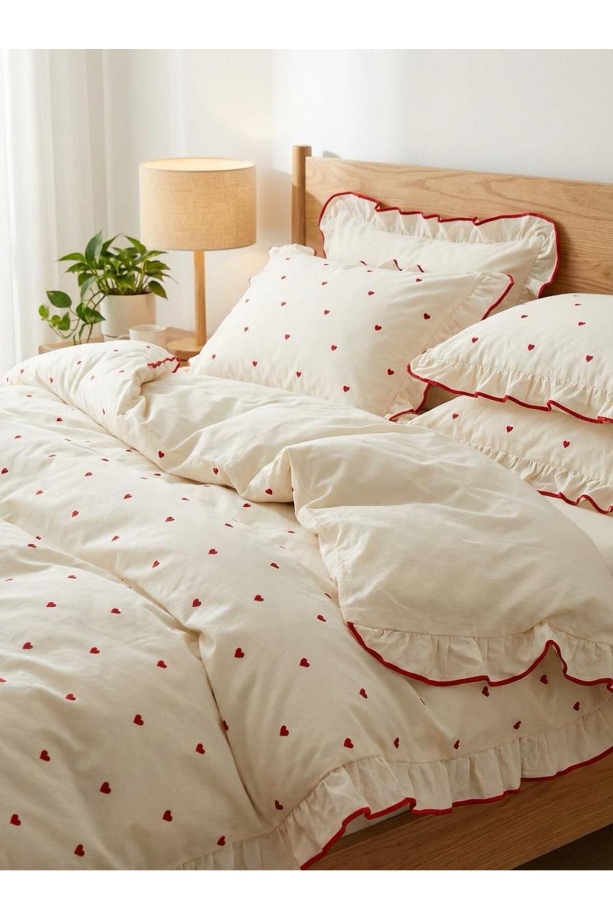 Ricco Lifes Σετ Παπλωματοθήκης Διπλό Κρεβάτι με βολάν 100% Βαμβάκι