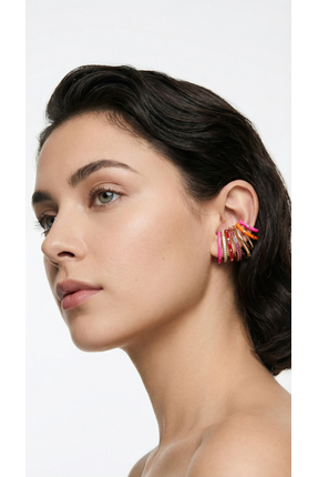 Mimoza Accessories Zirkon Taşlı Tek Delik Çoklu Görünüm Model Küpe