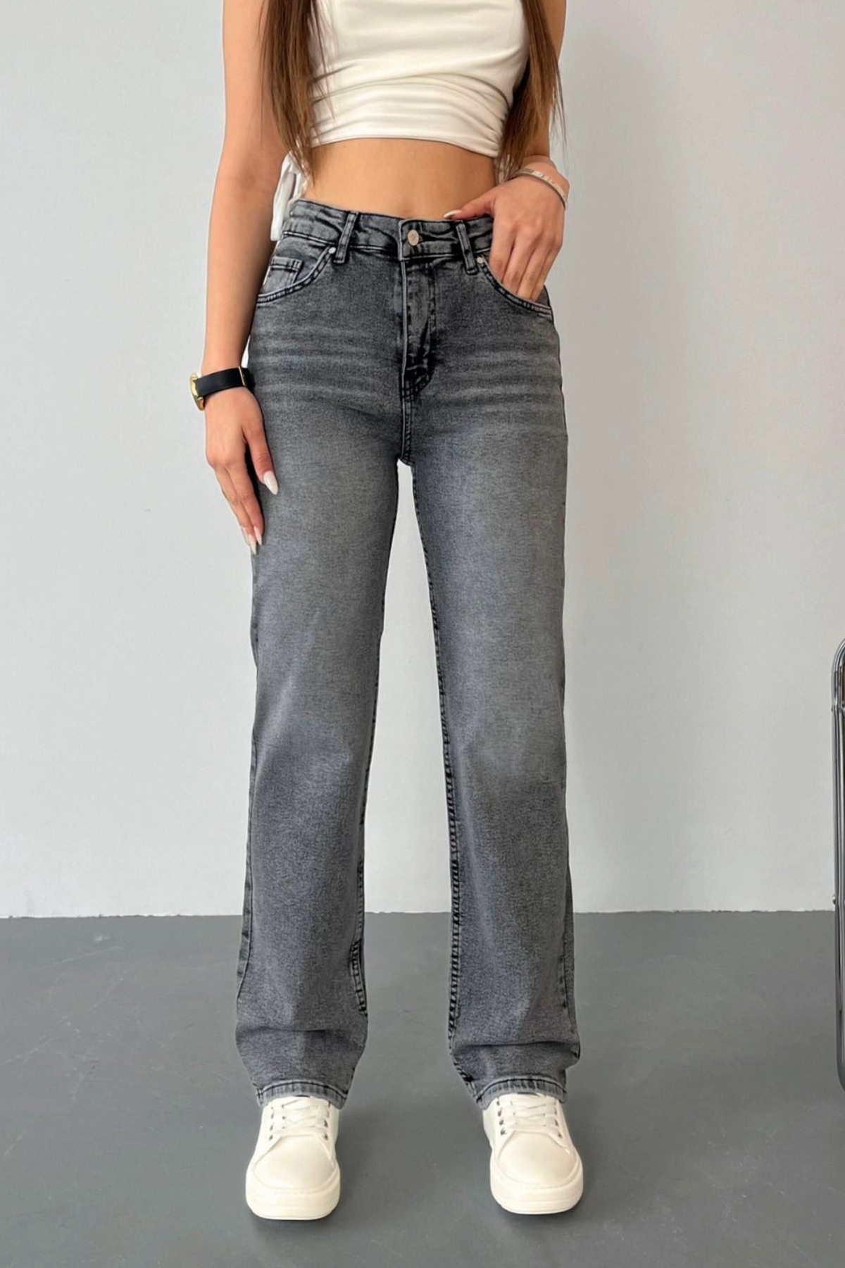 BİKELİFE  Kadın Yüksek Bel Likralı Efektli Straight Fit Jean - Görsel 3