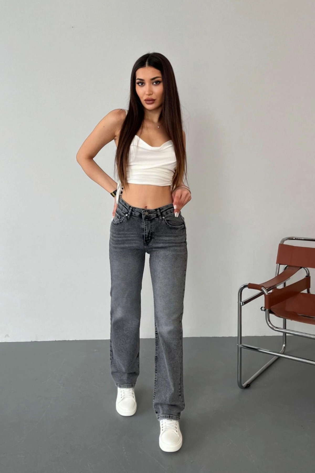 BİKELİFE  Kadın Yüksek Bel Likralı Efektli Straight Fit Jean - Görsel 8