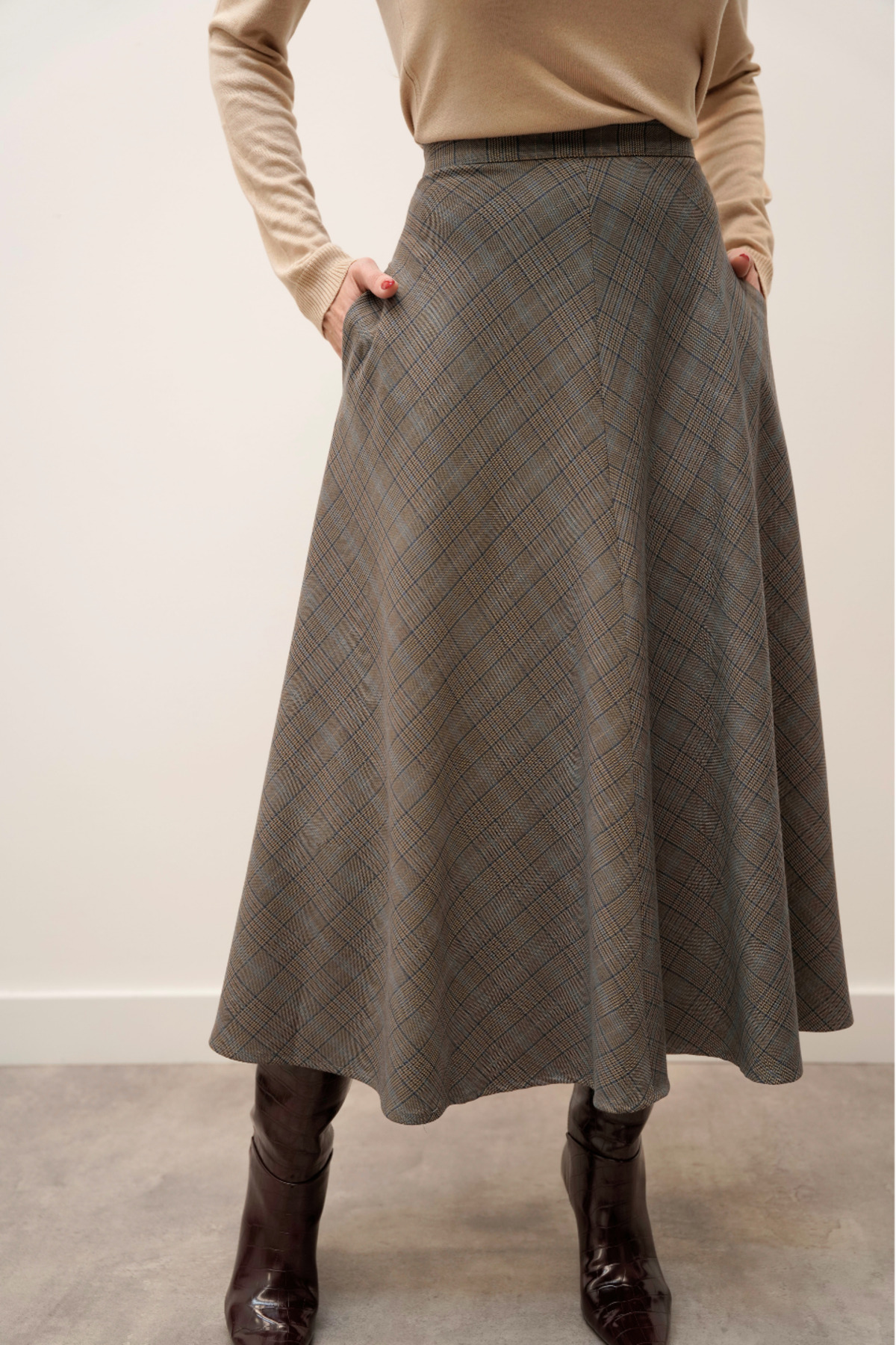 Women's Verona Checkered Tiered Premium Blue Skirt