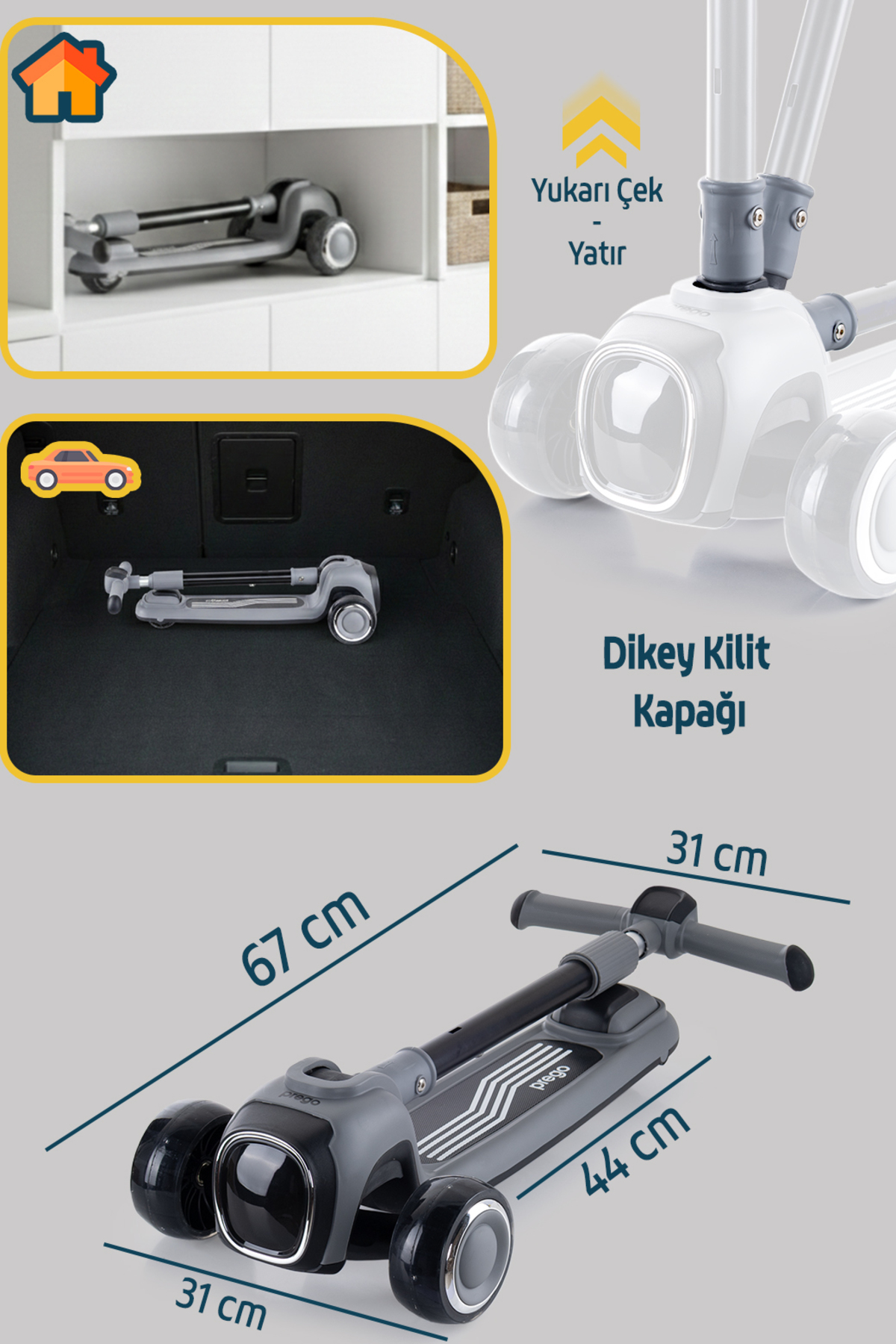 Prego Flow Müzikli Işıklı Oturaklı Çocuk Scooter Katlanabilir - Yükseklik Ayarlı fotoğrafı 6 (önizleme)
