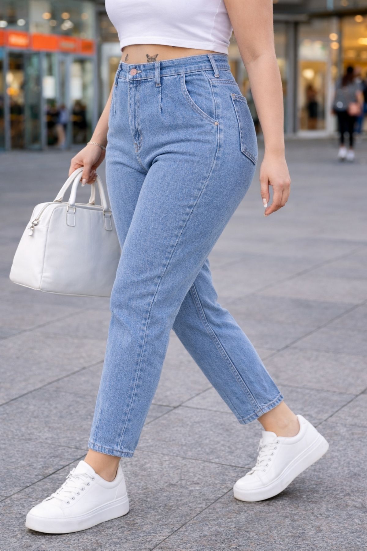 CEDY DENIM  Mom Fit Jean Büyük Beden Yüksek Bel Carrot Kesim Dar Paça Pileli Esnek Kot Pantolon C600-kar-yıkama - Görsel 7