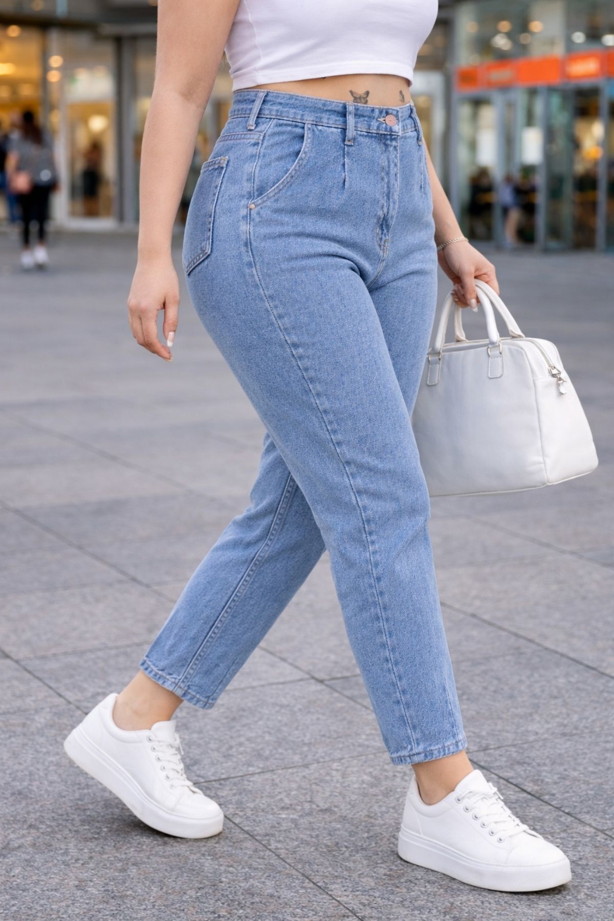 CEDY DENIM  Mom Fit Jean Büyük Beden Yüksek Bel Carrot Kesim Dar Paça Pileli Esnek Kot Pantolon C600-kar-yıkama - Görsel 9